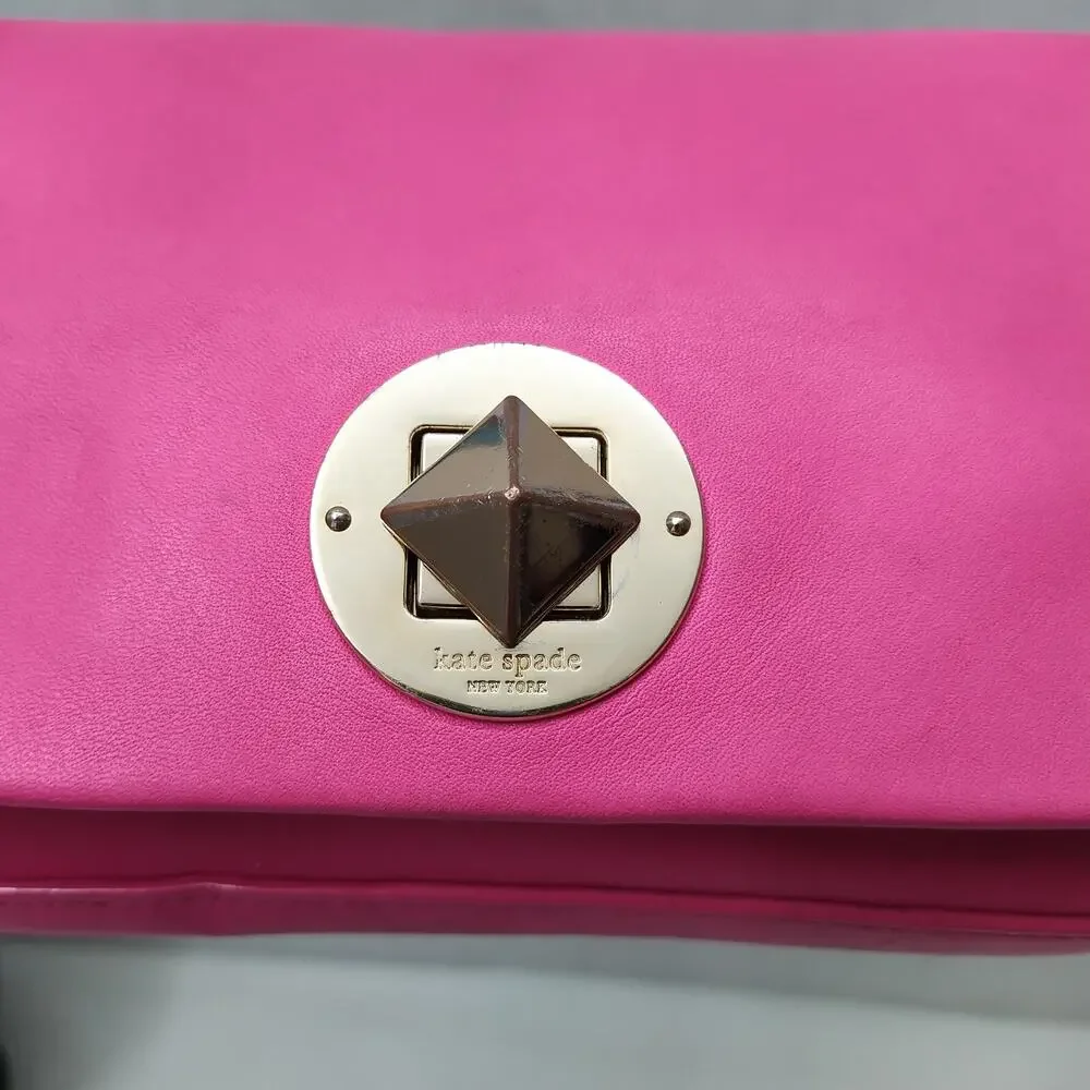 Kate Spade New York Pink Leather Turnlock Flap Closure Crossbody Bag